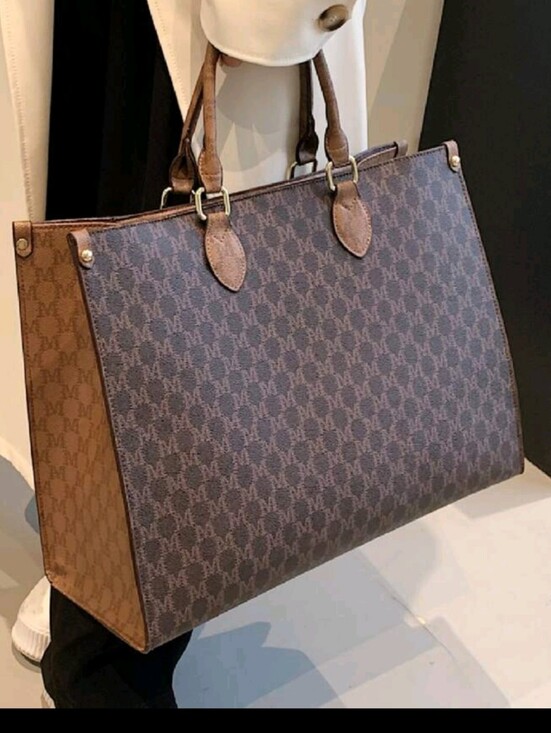 Handbags - Brown Monogram Tote Bag - Luxury-Inspired Women's Handbag